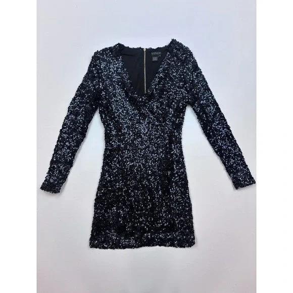 Venus Velvet Sheath Dress Size XS Evening Party Prom Special Event Blue Sequin - Picture 3 of 8